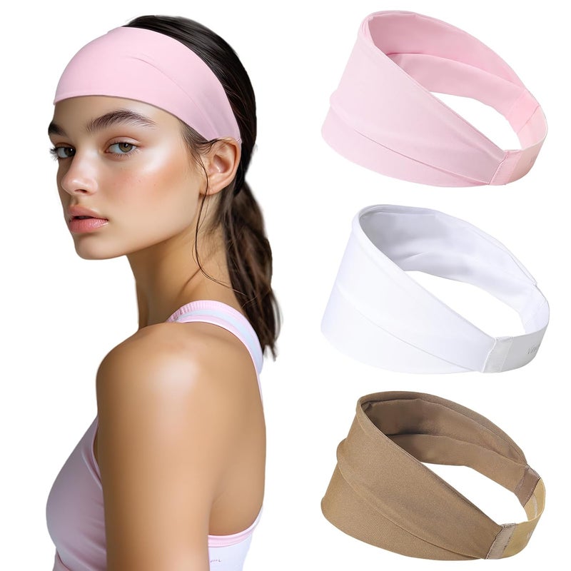 Viewind Sweat Absorb Headband for Men & Women, Athletic Headband for Running Yoga Workout, Wide Fashion Headband for Daily, 4" Width, Soft & Strechy, Non Slip Silione, 3 Colors in Pack - Image 1